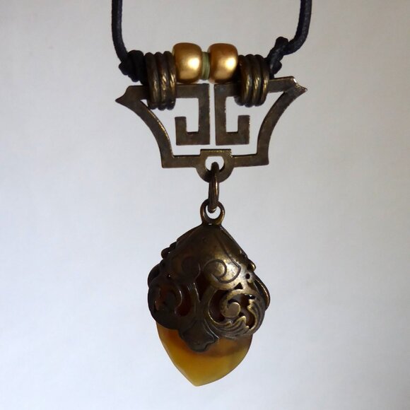 VINTAGE NEW NATURE COMPANY CORDED AMBER STONE STEAMPUNK TYPE NECKLACE - Picture 14 of 16